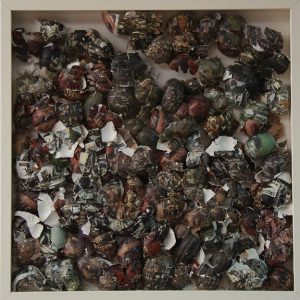 Résidus coquille d'oeuf , collage / 60x 60 cm Performance -Vidéo / Ben nhouda Zouber / 2006